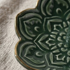 Emerald Scroll Ceramic Incense Holder