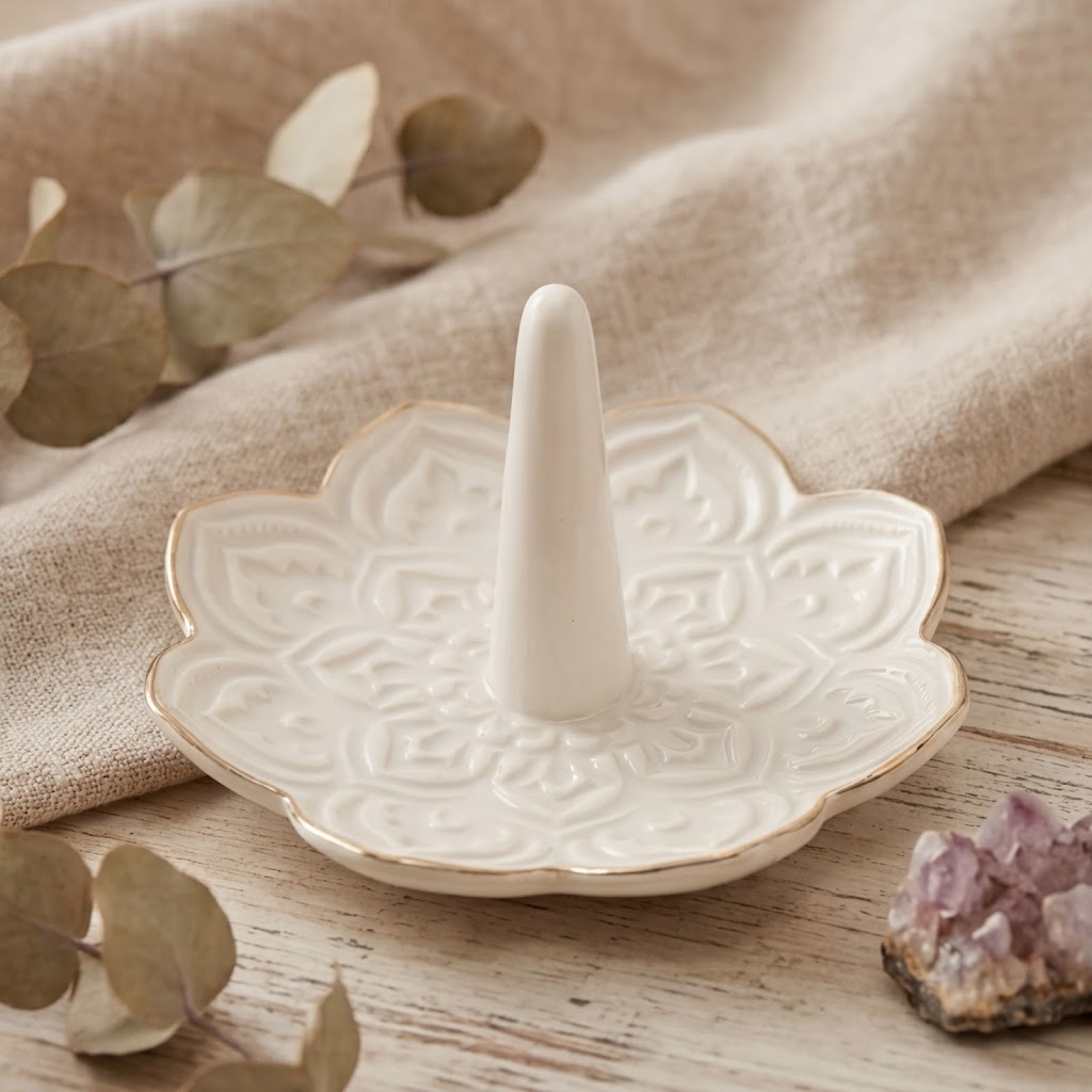 Ivory Bloom Ceramic Ring Holder