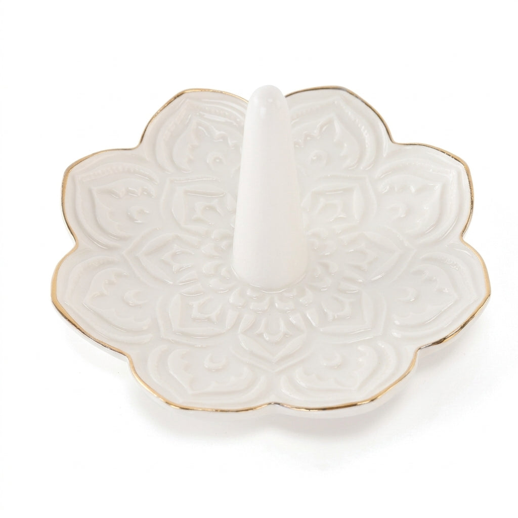Ivory Bloom Ceramic Ring Holder