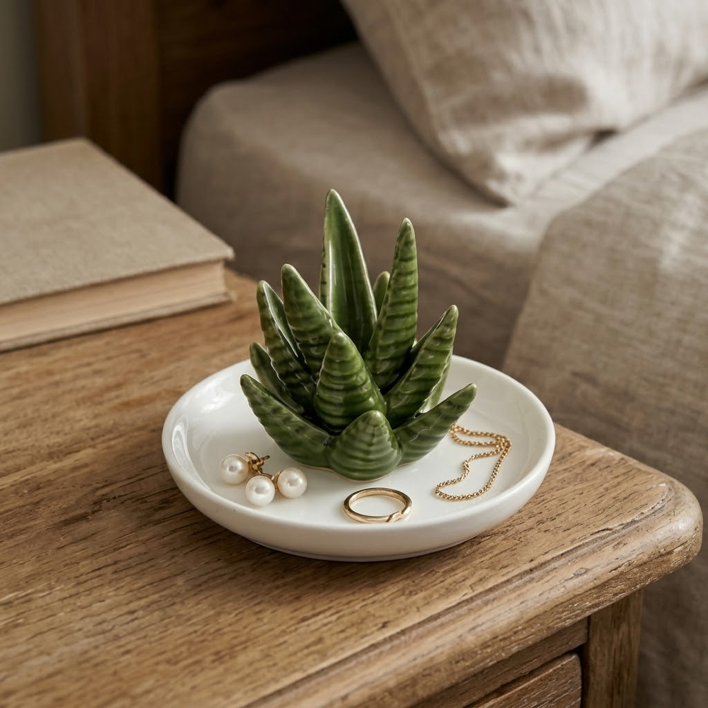 Ceramic Aloe Vera Succulent Ring Holder and Jewelry Dish