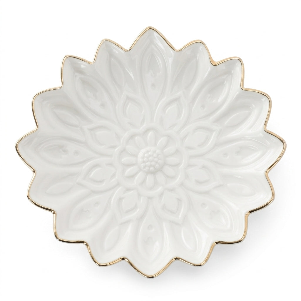 Ivory Petal Embossed Decorative Tray