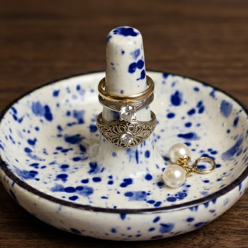 Blue Speckled Ceramic Ring Holder