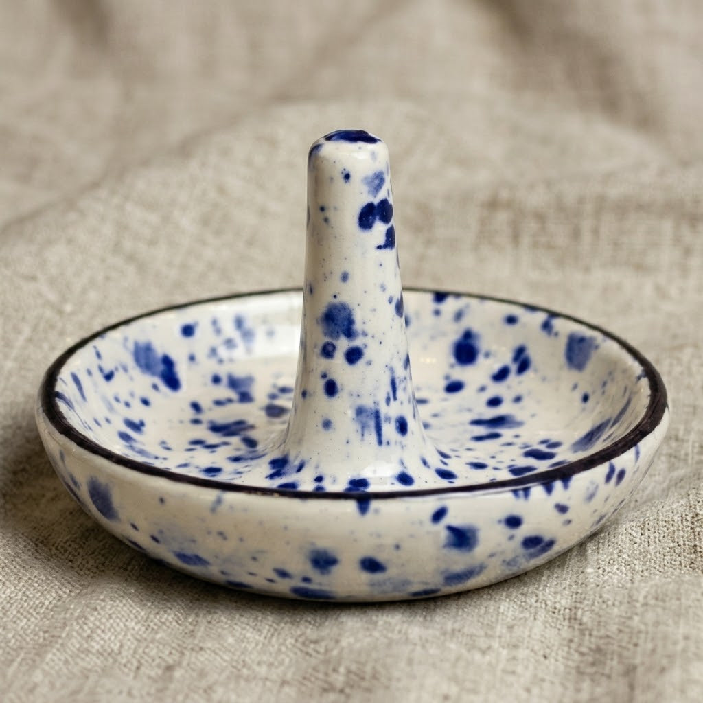 Blue Speckled Ceramic Ring Holder