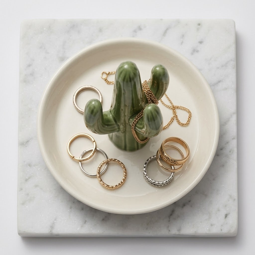 Ceramic Saguaro Cactus Ring Holder and Jewelry Dish