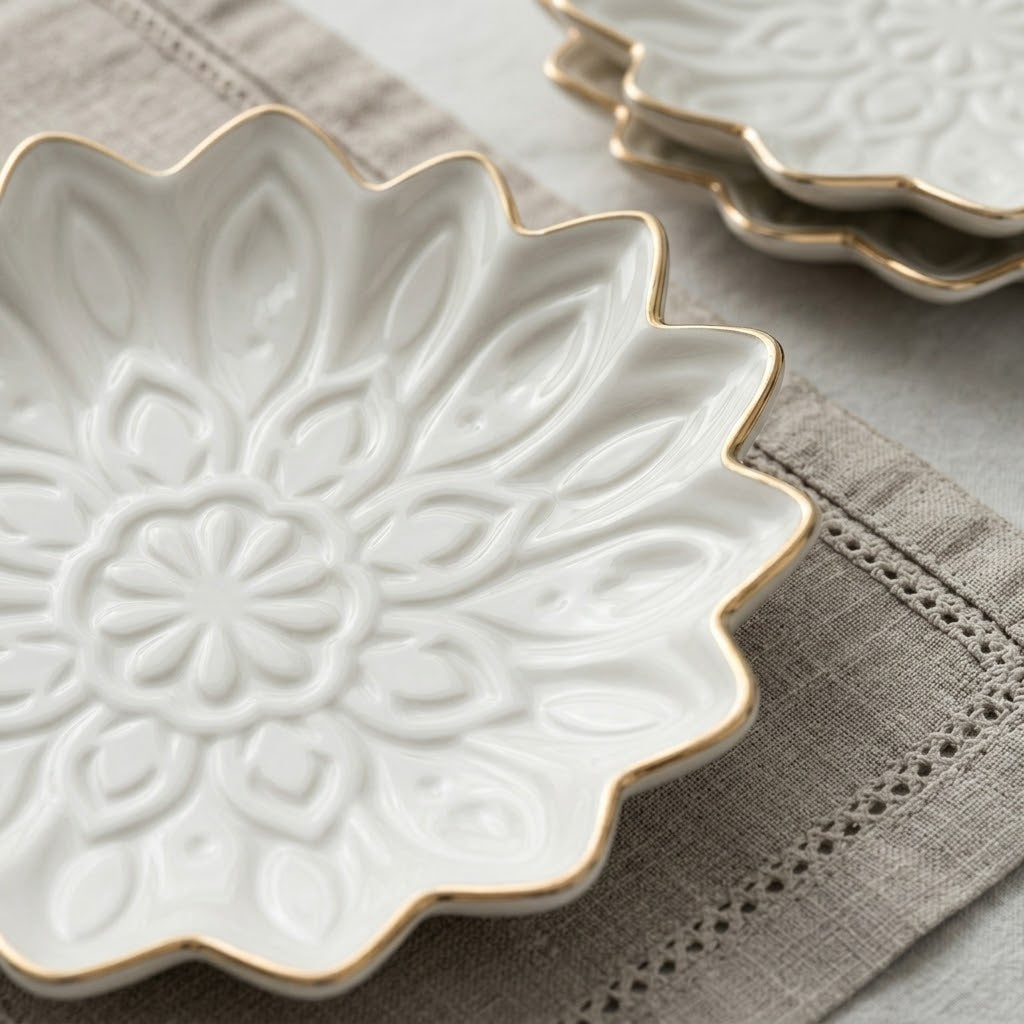 Ivory Petal Embossed Decorative Tray