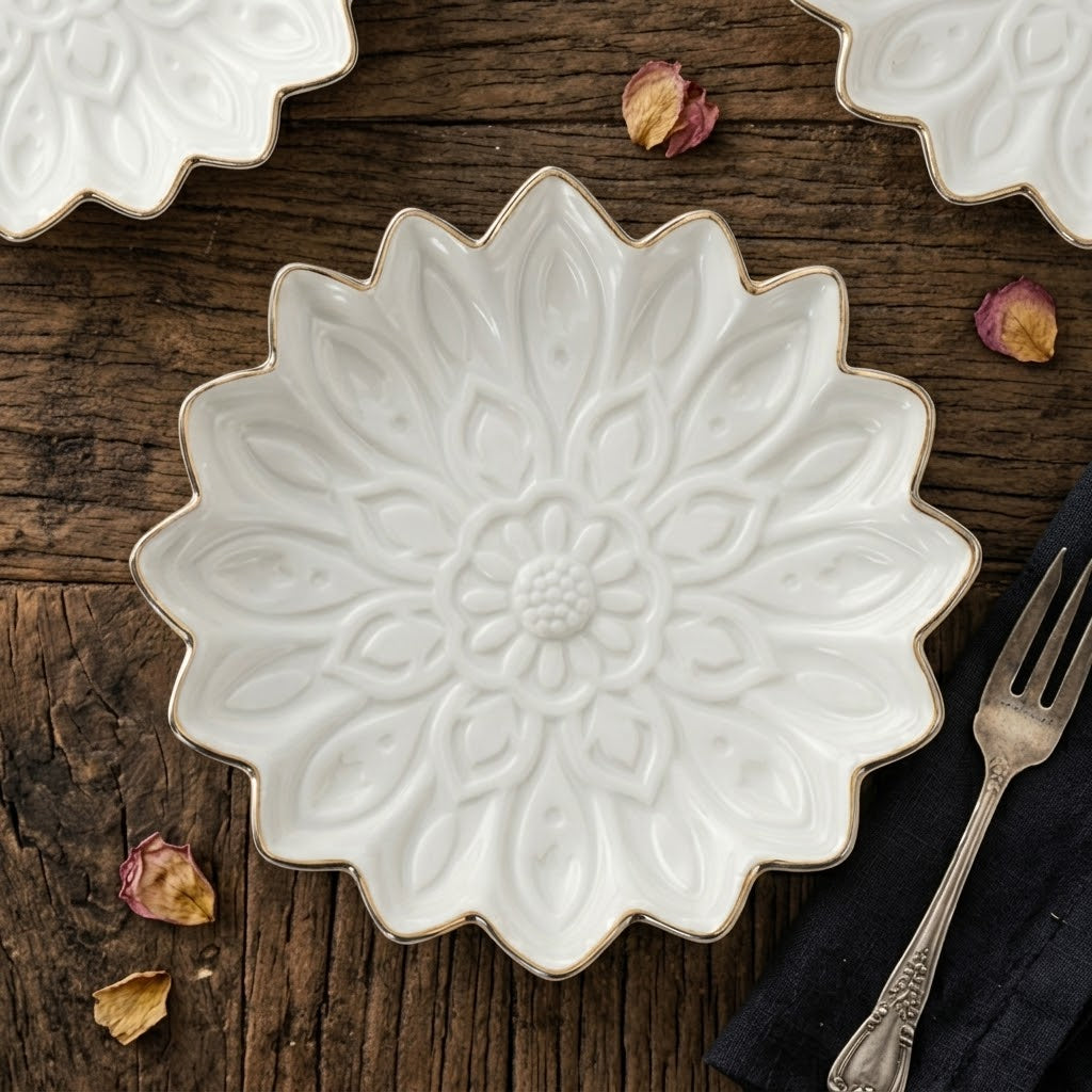 Ivory Petal Embossed Decorative Tray