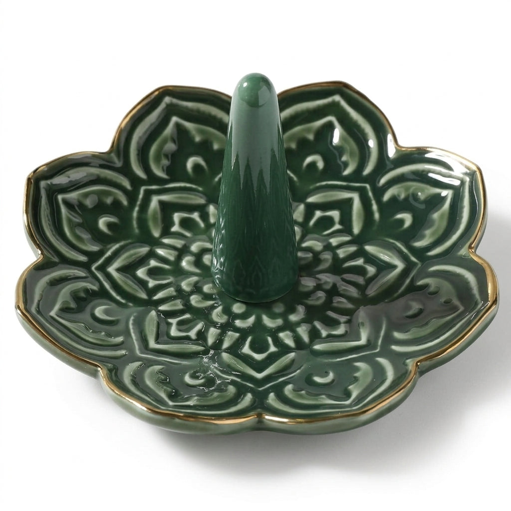 Emerald Scroll Ceramic Incense Holder
