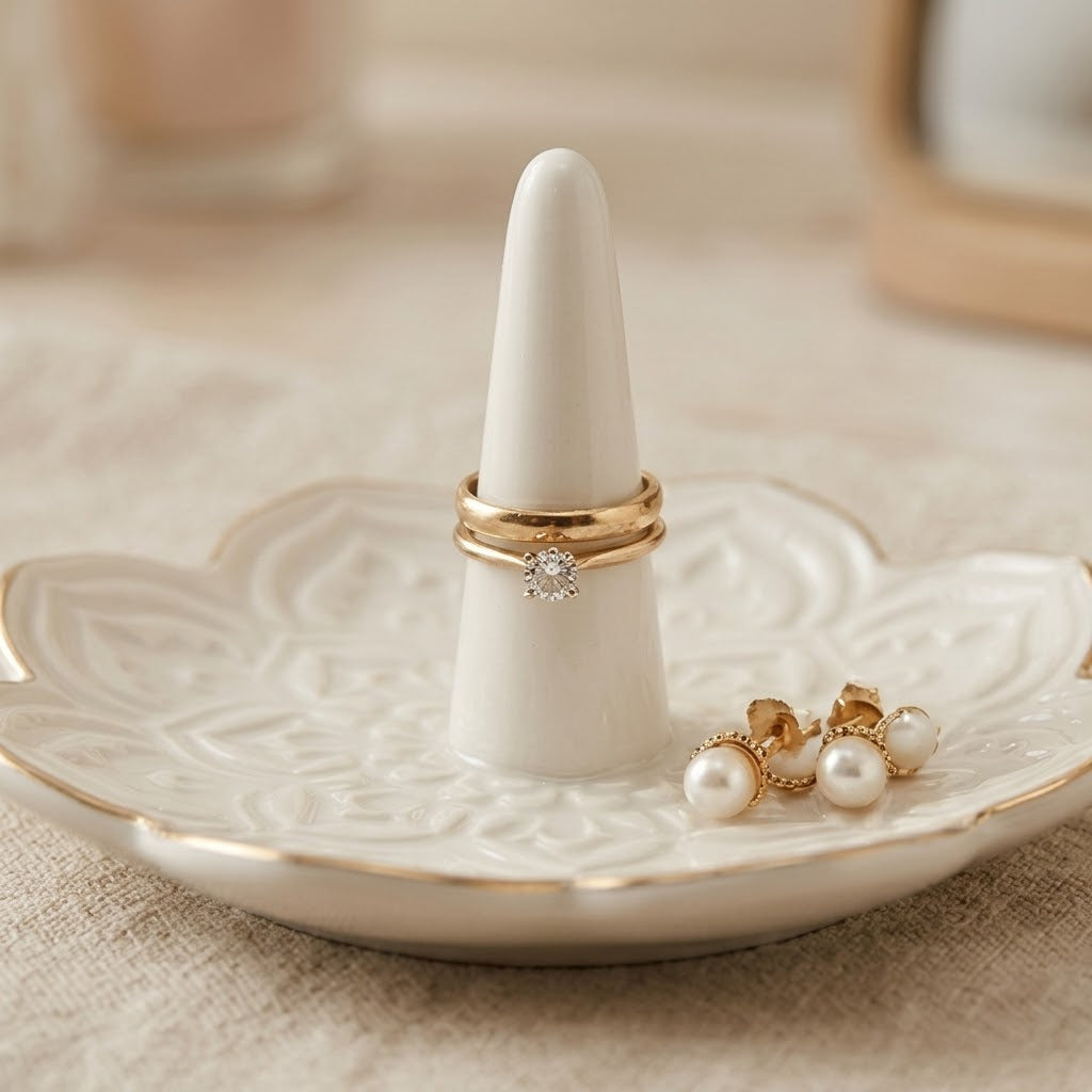 Ivory Bloom Ceramic Ring Holder