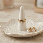 Ivory Bloom Ceramic Ring Holder