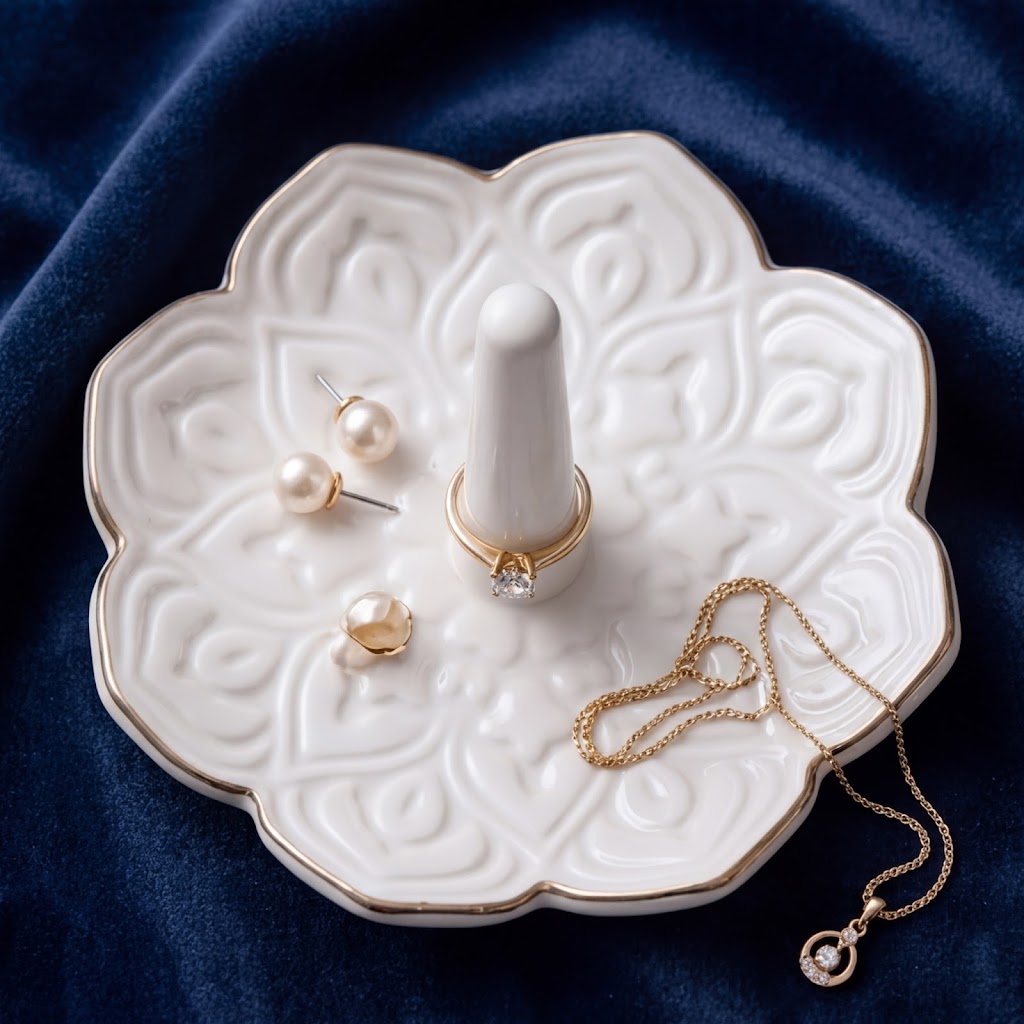White Bloom Ceramic Ring Holder