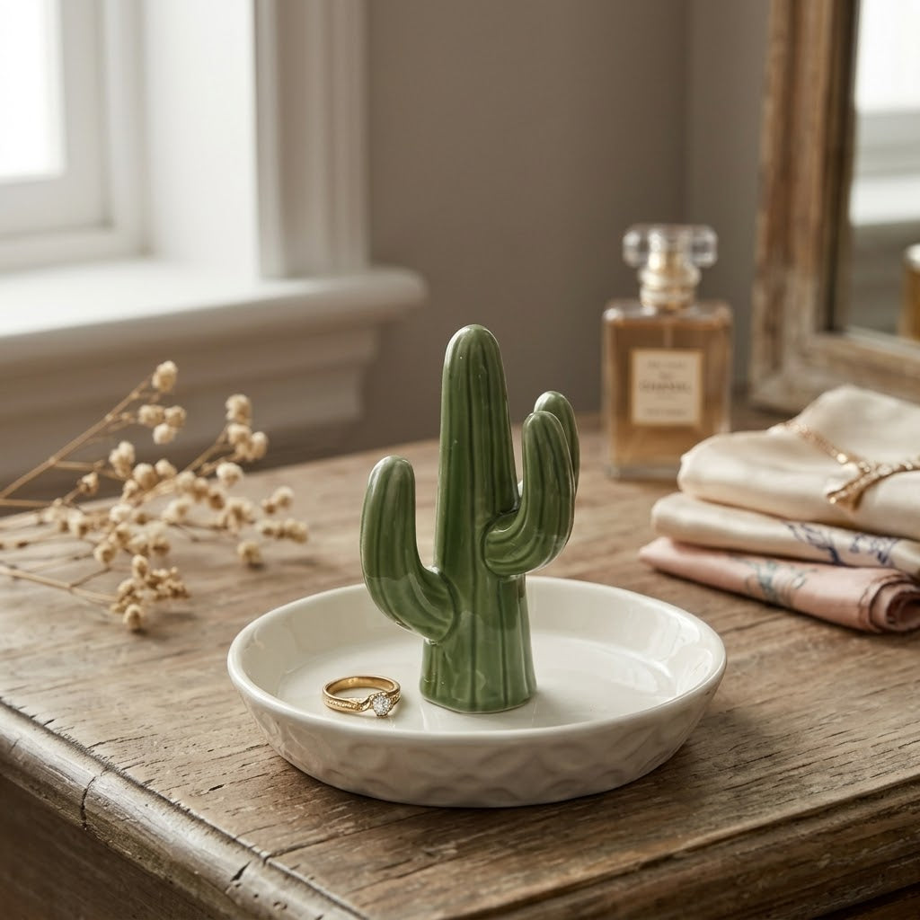 Ceramic Saguaro Cactus Ring Holder and Jewelry Dish