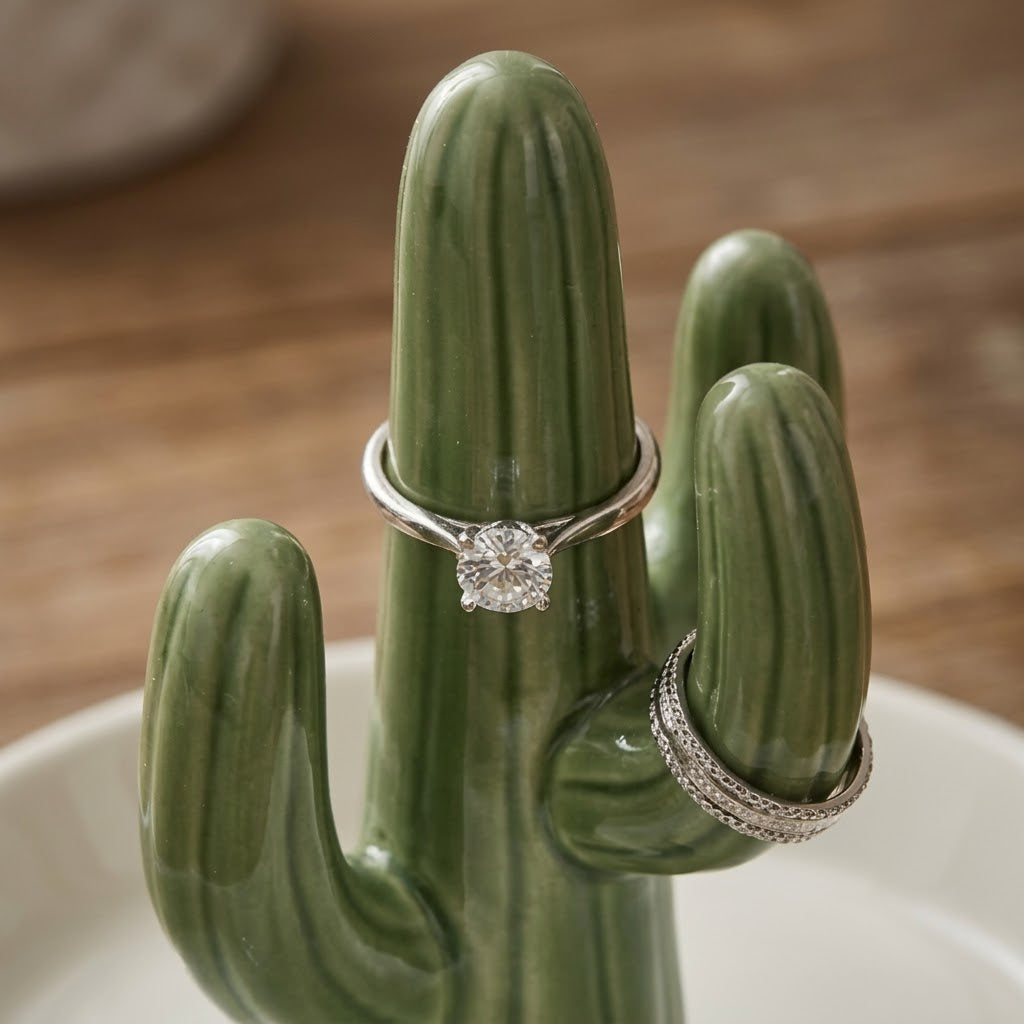 Ceramic Saguaro Cactus Ring Holder and Jewelry Dish