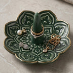 Emerald Scroll Ceramic Incense Holder