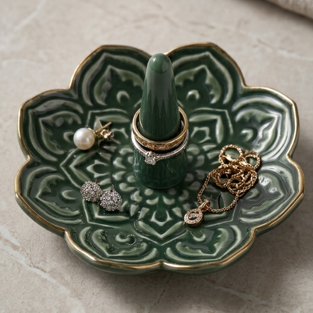 Emerald Scroll Ceramic Incense Holder