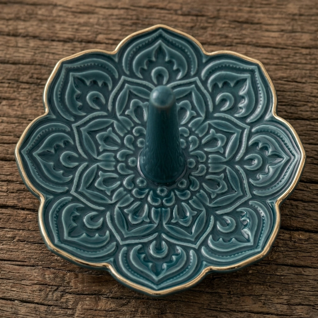 Teal Bloom Ceramic Ring Holder