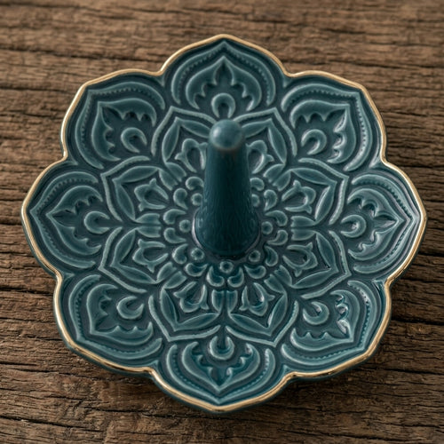 Teal Bloom Ceramic Ring Holder