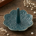 Teal Bloom Ceramic Ring Holder