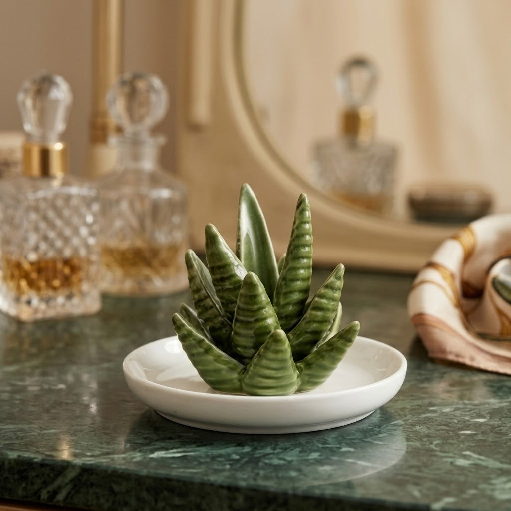Ceramic Aloe Vera Succulent Ring Holder and Jewelry Dish