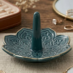 Teal Bloom Ceramic Ring Holder