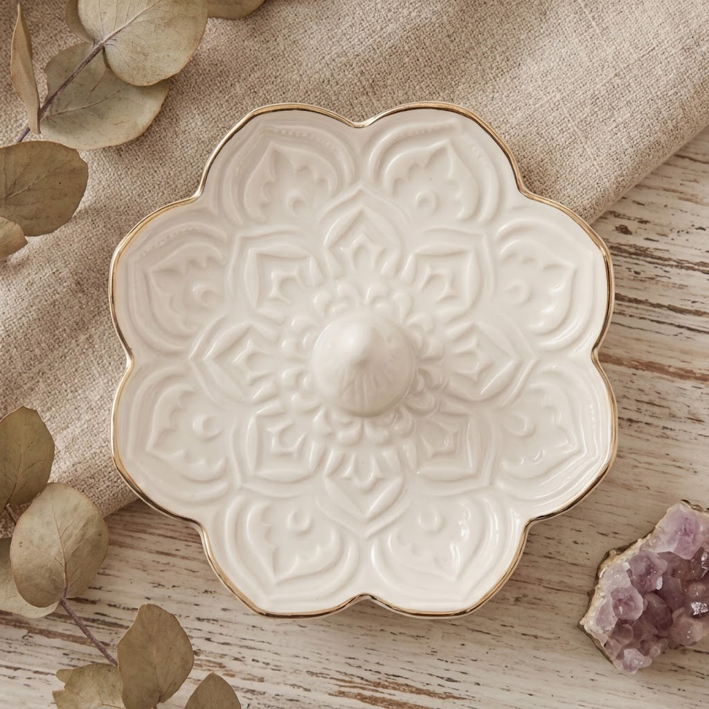 Ivory Bloom Ceramic Ring Holder
